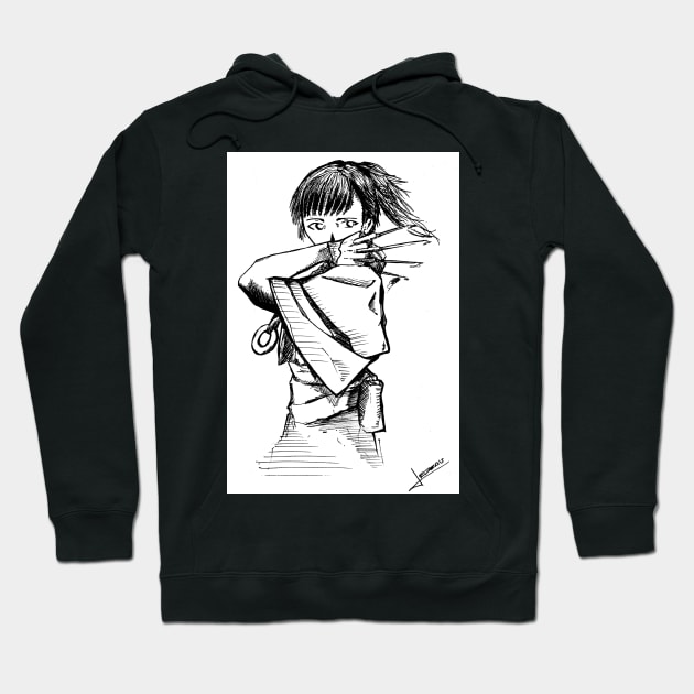 kawaii ninja assasin ecopop in ink skech art kunais Hoodie by jorge_lebeau